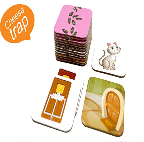 Board Game for Kids, “Just Chase” Card Game with Cheese Trap, Cute Cat Card Family Party Game for 5 Years&Up, 2-6 Players