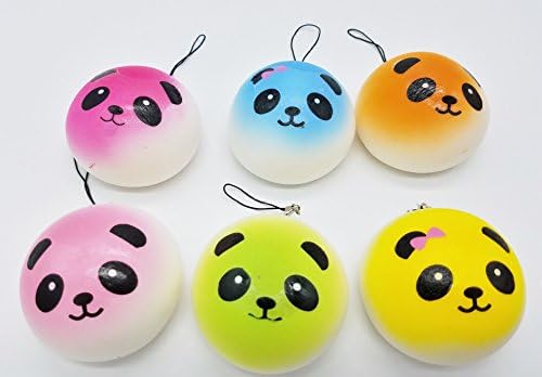 6 SLOW RISE MEDIUM Squishy Round Mixed Color Panda Bread Charm Mascot Set ~US Seller~