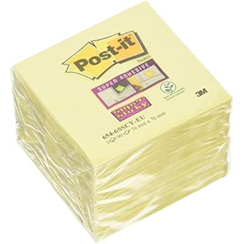 Post-it Super Sticky Notes, 76mm x 76mm, Canary Yellow, 6 Pads, 90 Sheets per pad