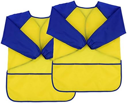 Kids Art Smock, Children Waterproof Artist Painting Aprons, Toddlers Art Slicks, Long Sleeve Baby Bibs with 3 Pockets for Age 3-4 Years