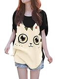 Allegra K Women's Short Batwing Sleeves Cartoon Pattern Tunic Top