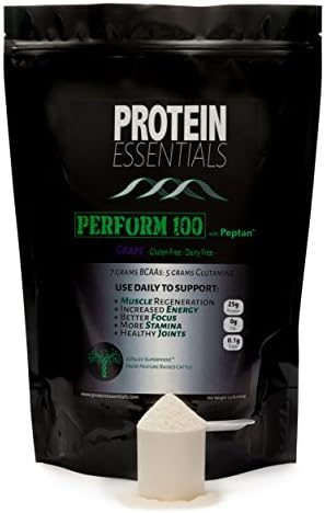 Hydrolyzed Collagen Sports Performance Powder, Perform 100 by Protein Essentials w Premium Peptan Peptides Hydrolysate 25g Protein and 7g BCAA, Non Dairy Paleo Friendly (Grape)