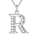 SWOPAN Initial 26 Letters Alphabet Personalized Monogram Name Charms Pendant Necklace Women Silver Link Chain Jewelry Cubic Zirconia A-Z