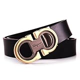Royalours Mens Smooth Leather Belt 33mm Wide (31-33, Black Gold)