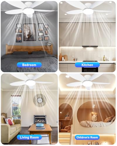 FYLXURO 106cm Ceiling Fans with Lights and Remote, 42'' Dimmable LED Ceiling Fan Light, 6 Speeds Reversible Quiet Low Profile Modern Fan, 3000K-6500K & Timer for Bedroom, Living Room (White 5-Blade)