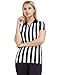 FitsT4 Women's Black & White Stripe Referee Shirt,Zipper Referee Jersey Short Sleeve Ref Tee Shirt for Refs, Waitresses & Costume