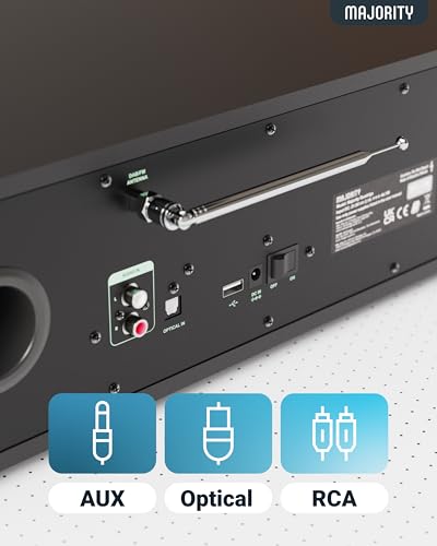 Internet Radio, CD Player, FM Dab+ Radio and Powerful Subwoofer | 2.1 120W Stereo System | Bluetooth Enabled | Spotify Connect and Podcasts | MAJORITY Quadriga