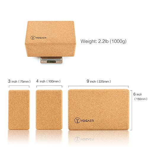 image for Yogaer Cork Yoga Blocks Set, Large Natural Brick Kit for Starter Begin
