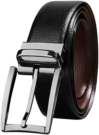 Savile Row Men's Milled Leather Fashion Belt with Reversible Buckle (Size 38)