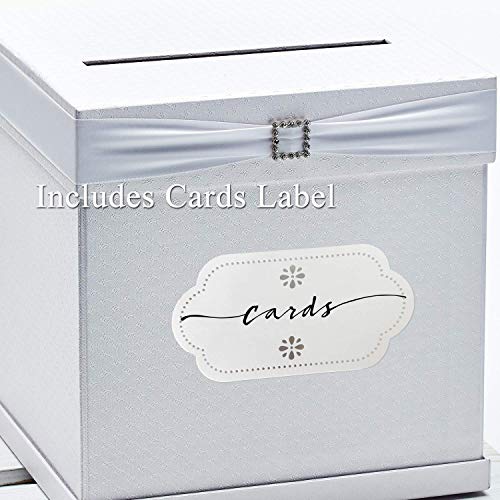 Hayley Cherie - Gift Card Box with Rhinestone Slider, Cards Label & 7 Ribbon Colors - White Textured Finish (with Cards Label)