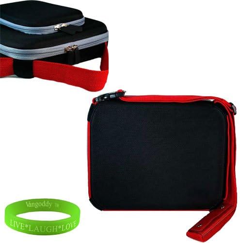 Black with Red trim Hard Case Carrying Cube with Reinforced Nylon Frame &amp; Exterior, Shoulder Strap, and Attached Pocket for the Coby Kyros MID 1045 Guaranteed To Be a Perfect Fit , VanGoddy Trademarked Live Laugh Love Wrist band