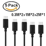 [5 Pack] USB Type C Cable, iVoler USB A to C [0.3m2+1m2+2m1] 56k ohm Resistor Hi-speed USB 2.0 Data Syncing & Charging Cable for LG G5, HTC 10, Nexus 6P/ 5X and More