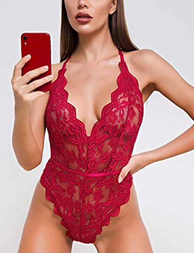 Sexoo-Body-Donna-Sexy-Babydoll-Lingerie-Camicia-da-Notte-in-Pizzo-Hollow-Halter-Scollo-a-V-Aperto-Trasparente-Intima-Sleepwear-Jumpsuits