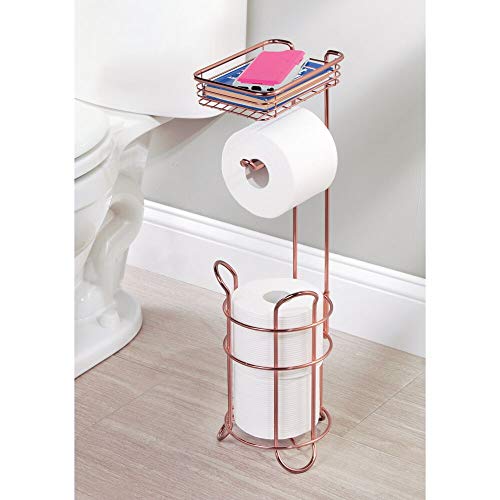 mDesign Freestanding Metal Wire Toilet Paper Roll Holder Stand and