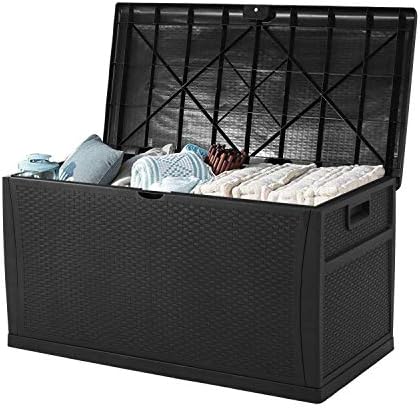 INTERGREAT Patio Deck Box Outdoors Storage Backyard Furniture Rattan Container Cabinet 120 Gallon Black