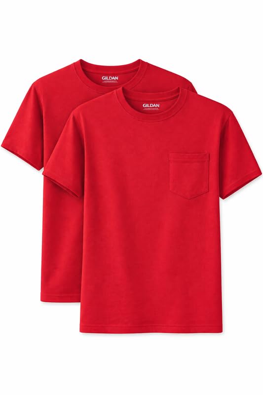 Gildan DryBlend T Shirts Pocket 2 Pack. Red Image
