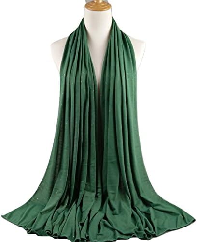 Plain Maxi Jersey Glitter Sparkle Shine Hijab Women's Scarf Headwrap Shawl Large Size (GREEN)