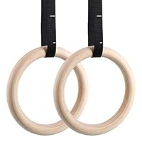 femor Gym Rings, Wood Gymnastic Rings with Adjustable Straps, Heavy Duty Gym Equipment for Cross-Training Workout, Strength Training, Gymnastics, Fitness, Pull Ups and Dips (Set of 2)