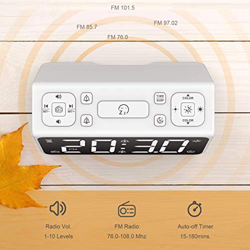 AUROULA Bedside Alarm Clock for Kids, Adults and Heavy Sleepers with Night Light, Sleep Aid, Large Display Time / Snooze / FM Radio / 7 Natural Sounds, 2 Alarms, and Easy Travel Settings
