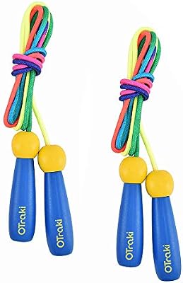 - Corda de saltar, para crianças, adultos, cordas de salto com 2 packs, ajustável, cabo de madeira, antiderrapante, corda de algodão, colorida, salto para rapaz, rapariga, fitness, treino