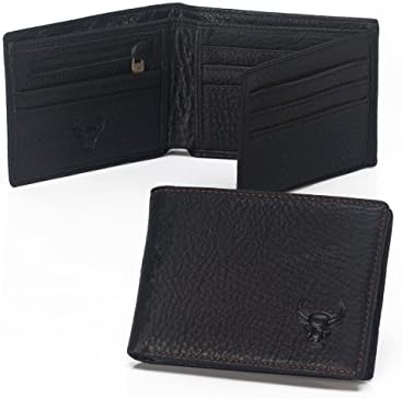 Men's Casual &amp; Business Slim Bifold Genuine Leather Soft Grain Pocket Wallet (Black)