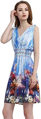 jinhuanshow Women's Low Cut Printed Above Knee Sleeveless Dresses(M,Painting)
