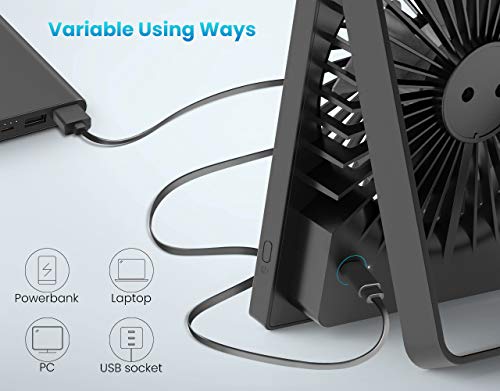 KopBeau Desk Fan, Personal USB Small Cooling Folding Table Fan, Stepless Speeds, Slim Design & 180 Degree Adjustment, DC Motor, Quiet for Home&Office, Black … - Thumbnail 3