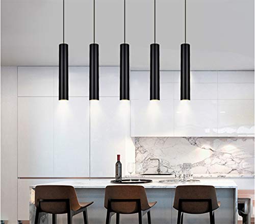 Phube LED Pendant Light Nordic Long Tube Hanging Lamp Minimalist Creative Ceiling Lamp Modern Art Decor Lighting Fixture for Dining Room Kitchen Island(Black)
