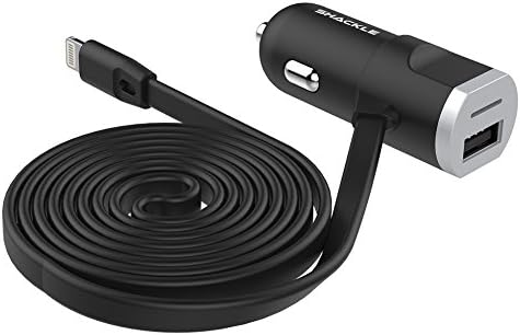iPhone Car Charger, [Apple MFI Certified] Lightning Car Charger for iPhone 7/6S / 6S Plus, 6, 6 Plus, SE, 5, 5S, iPad Pro, Air 2, Mini 3 ,with Extra USB Port (BLACK)