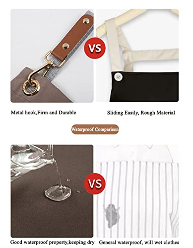 Beauenty Chef Aprons, Cotton Canvas Cross Back Apron with Large Pockets for Women and Men, Heavy Duty Adjustable Cooking Apron, Work Waterproof Bib Apron for Cooking Baking Gardening