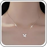 Yheakne Vintage Tiny Crystal Butterfly Choker Necklace Mini Butterfly Pendant Necklace Silver Rhinestone Necklaces Sparkly Cz Butterfly Chain Necklaces Jewelry for Women