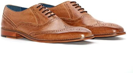 Ninety9steps Men's Oxford Brogue Lace-Up Classic Office Leather Shoes Euro(46)US(12)M Tan