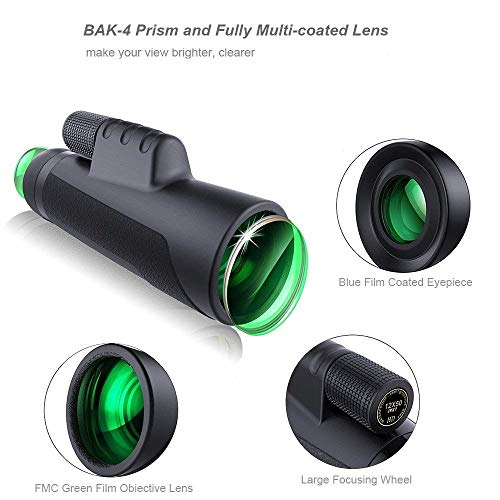 12x50 Monocular Telescope, HOKONE HD Compact Monocular Scope With Retractable Eyepiece, Phone Clip and Waterproof BAK4 Prism for Bird Watching/ Outdoors /Hunting/Camping/ Ball Games/ Concerts - Thumbnail 4