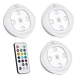Puck Lights with Remote Control - RGB Color Changing Closet Tap Light,Battery Powered Touch Light under-Cabinet Lighting,Push Ambiance Lighting for Wedding Party Holiday,3 Pack
