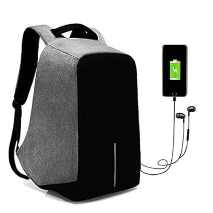 Kossh 15 Ltrs Grey Anti Theft Waterproof Backpack with Earphone - USB Charging Port