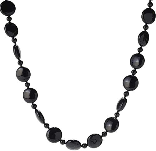 Pinctore 28" 18mm Coin Shaped Black Onyx Beaded Endless Necklace