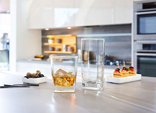 Elegant Drinking Glasses Set of 8, Glassware Set Includes 4 Highball Glasses, 4 Rocks Glasses Heavy Base Glass Cups for Water, Juice, Beer, Wine, and Cocktails