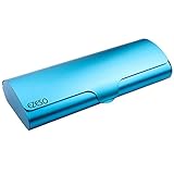 Aluminum Eyeglasses Case，EZESO Hard Shell Matte Elegant Slim Light Metal Frosted Spectacles For Small And Medium Frams(Blue)