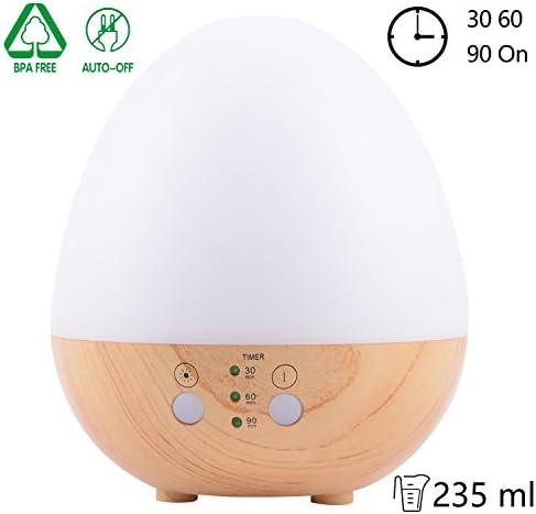 BriHome Aromatherapy Essential Oil Diffuser 235ML Cool Mist Aroma Humidifier with Color LED Lights for Home, Office and Bedroom, Egg Shape RGB