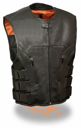 Milwaukee Leather Men's Leather SWAT Style Zipper Front Vest (Black, 2X)