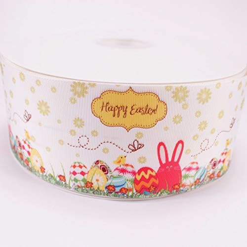 LingStore 16mm-75mm Heat Transfer Happy Easter Rabbit Print Grosgrain Ribbon 10 Yards/lot Webbing Gift Wrapping Accessories