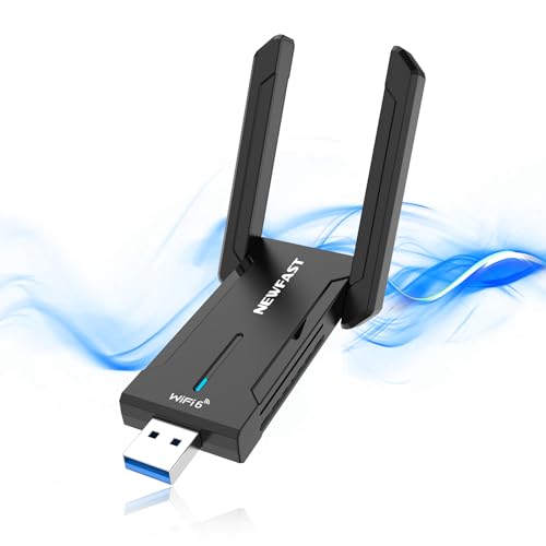 NEWFAST 5400Mbps USB WiFi Adapter for PC WiFi6E Adapter, USB3.0 Wi-Fi 6 for PC 6GHz/5GHz/2.4GHz USB WiFi Antenna Compatible Windows 11/10, MU-MIMO