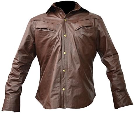 LongLifeLeather Men's Brown Genuine Leather Shirt Fashion Casual Snaps Shirts Lll-433Br (Large)