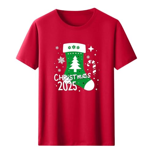 Merry Christmas Shirts for Women Cute Graphic Tees Holiday Short Sleeve T Shirt Tops Womens Crewneck Tshirts Ugly Xmas Gifts 2025 Gnomes Snowflakes Wine Glasses Snowman Tree Elk Santa Print T-Shirt