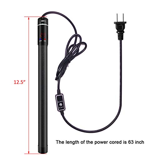 COODIA Titanium Alloy Aquarium Heater Digital Reading Dispaly with Out-of-Water Controller for Auquarium Tank, Corrosion-Resistant 200W (200W)