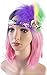 Myjoyday Women's Fascinators, Feathers Tea Party Hat, Veil Headband with Hair Clip for Cocktail Church (Yellow & Purple & Green)