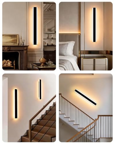 niuniaj Long Indoor LED Wall Light with Remote Control, Dimmable 10%-100%, 3000K/4000K/6000K, Wall Lamp, Modern Wall Light for Terrace Hallway Entrance Villa, 60 cm/15 W, Black | Regulable 10%-100%,3000K/4000K/6000K,Lámpara de Pared Moderno para Terraza Pasillo Entrada Villa,15W,Negro