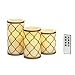 LampLust Flameless Ivory Pillar Candles- Brass Removable Candle Holders, Warm White LED Glow, Remote and Batteries Included, Moroccan Style Decorative Candle Set of 3