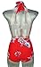 COCOSHIP Red & White & Jade Pink Garden Floral Retro One Piece Backless Bather Swimsuit Pin Up Swimwear Beachwear XL(FBA)