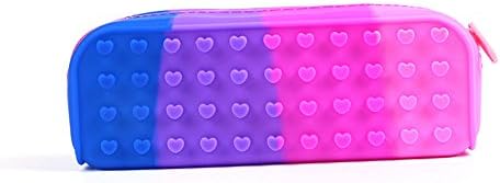 Back To School Silicone Pen Case, Grape Color Cute Pen Holder, Sweet Heart Pen Bags With Zipper for Teen Girls and Boys, Big Capacity Durable Silicone Pencil Bag Pouch,4 Colors Available